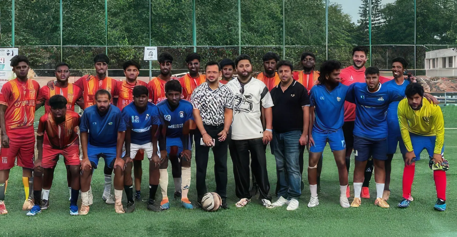 Teams lined up at the Bharat Jodo Football Cup